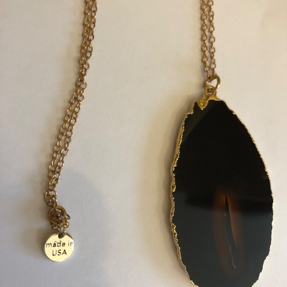 Brown large agate gold chain necklace-NOS - Picture 2 of 5